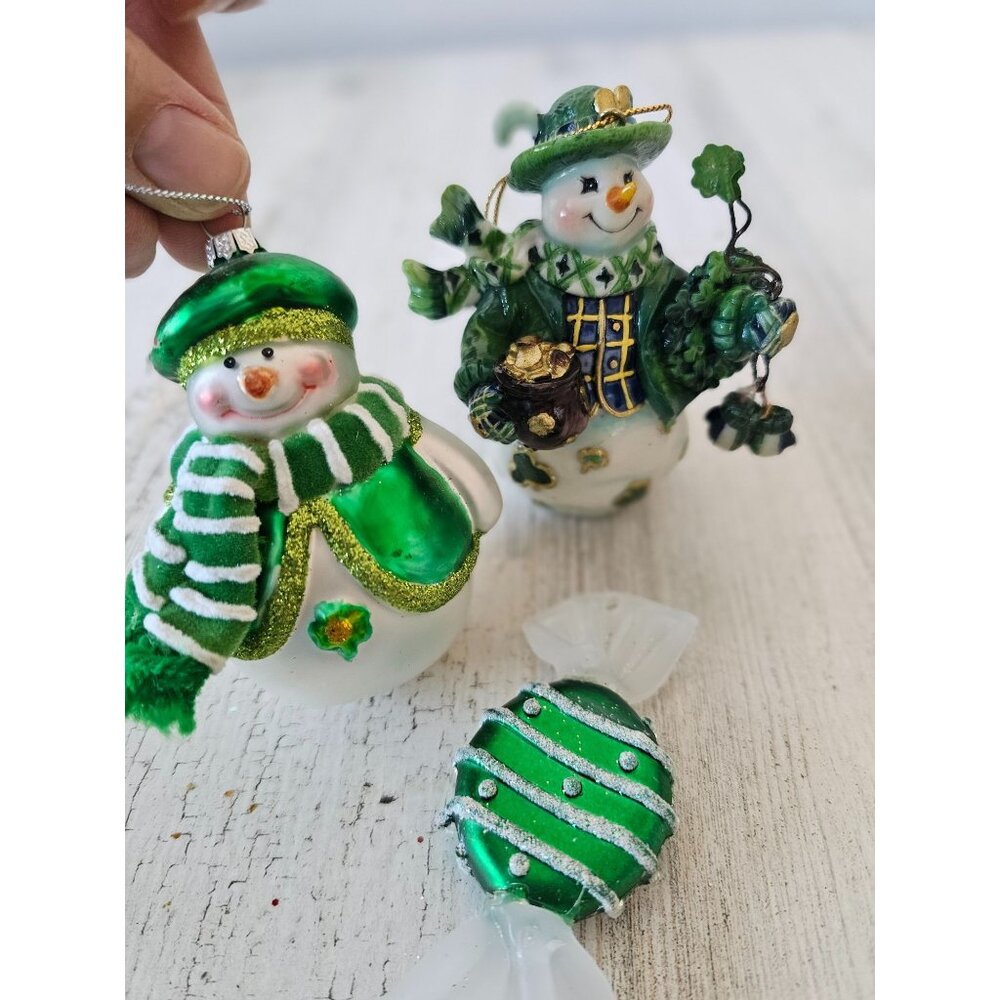 St‎ Patrick's Day snowman ornament set candy green tree velvet
